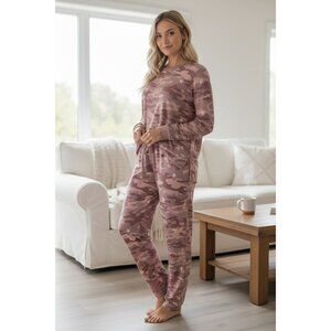 Cuddle Duds 2 Pc Pajama Set Womens XL Camo Print Jogger Loungewear Cozy